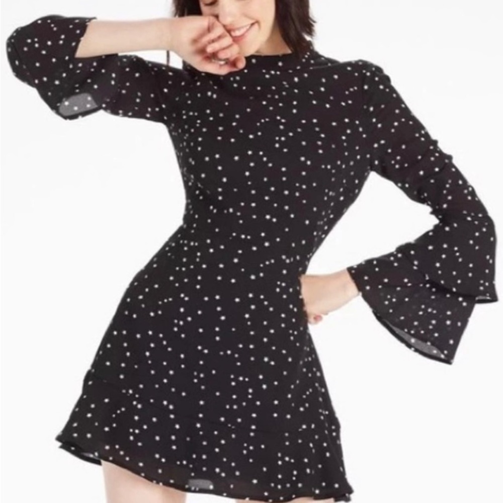 Lucky Brand Little Black Dress w/ White Star Bell Sleeves - Size Small